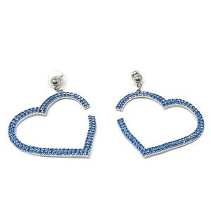 New Free People Blue Crystal Heart Dangle Earrings Silver Blue